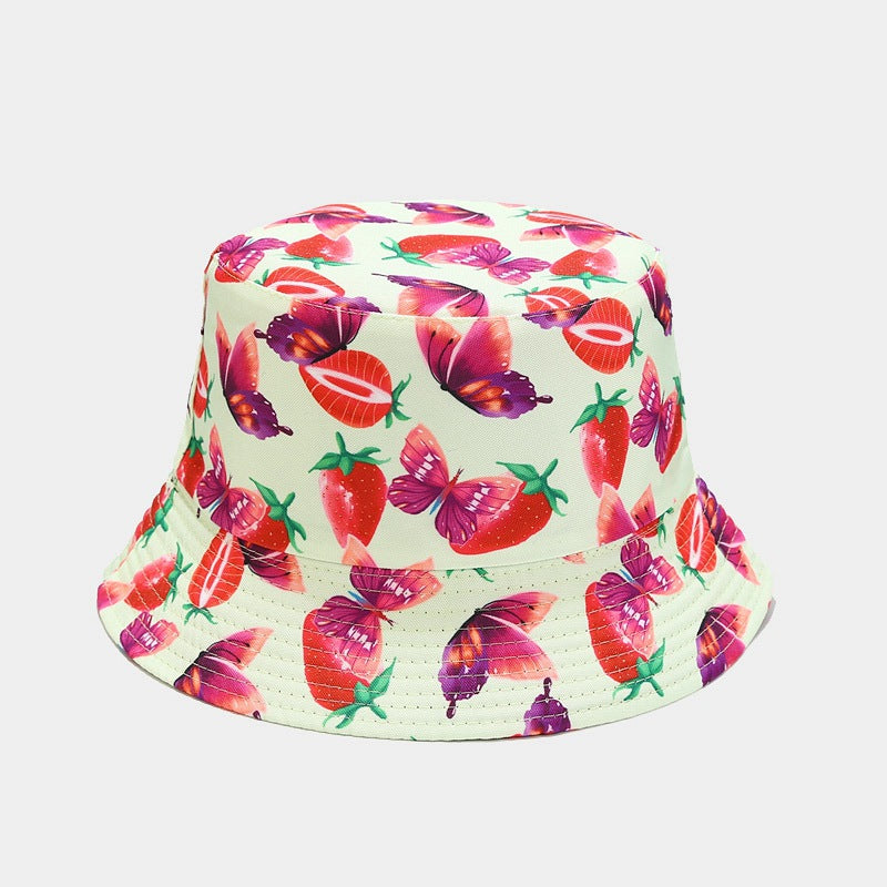 Wholesale Strawberry Butterfly Pattern Double-sided Fisherman Hat